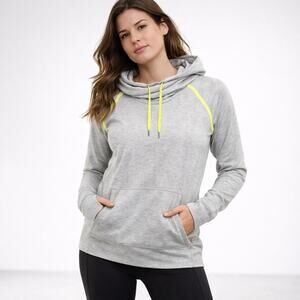 Lucy Funnel Neck Pullover Athleisure Sweatshirt Women's Medium Gray Thumb Holes